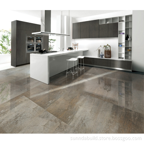 Nice design dining room full glossy rustic cement look dark grey porcelain polished ceramic tile floor 600x600